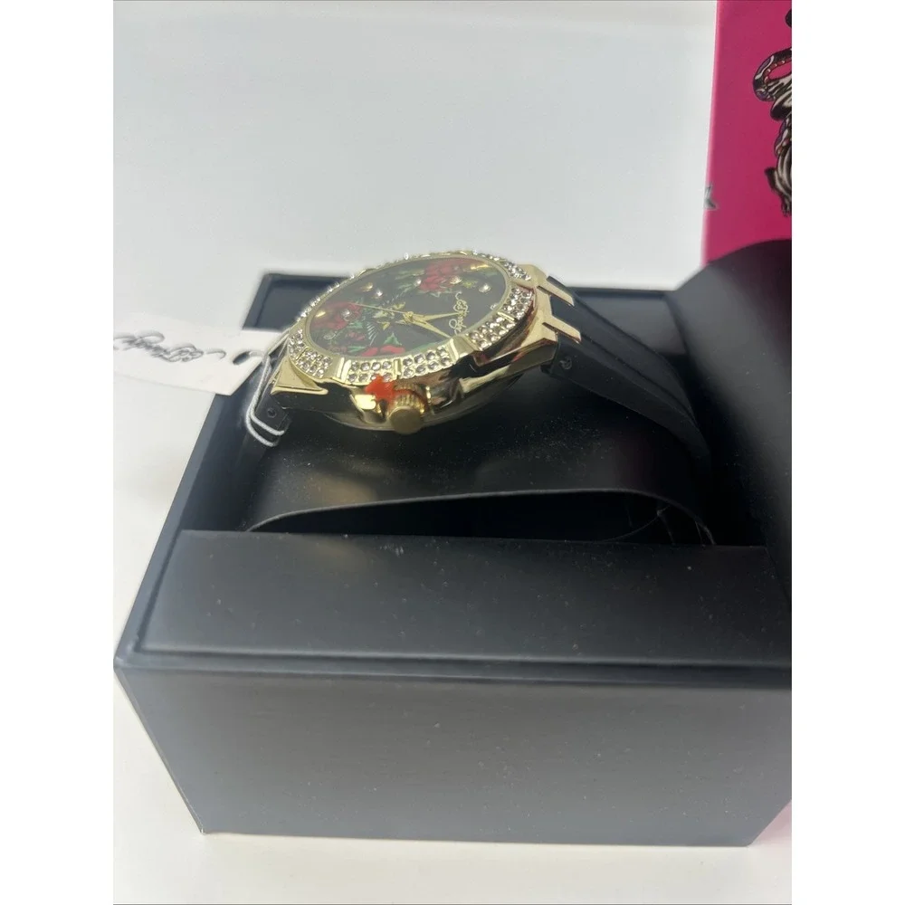 NIB Ed Hardy Women's Gold Crystal Embellished Eagle & Rose Watch ($85 Retail)